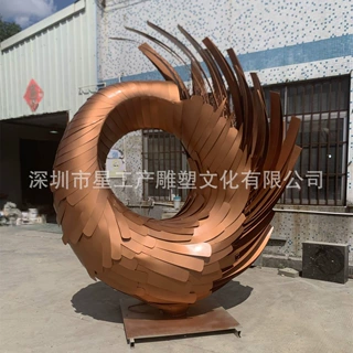 接来图定制源头工厂不锈钢古铜色抽象凤凰尾商业中心大型艺术装置