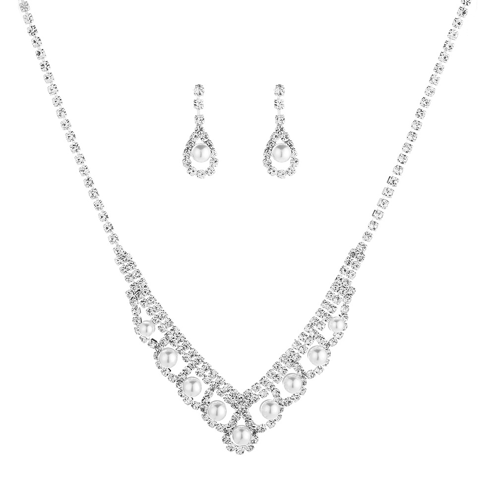 2022 transfronterizo europeo y americano nuevo simple joyería de las mujeres pendientes collar de perlas pulsera de tres piezas joyería de la boda