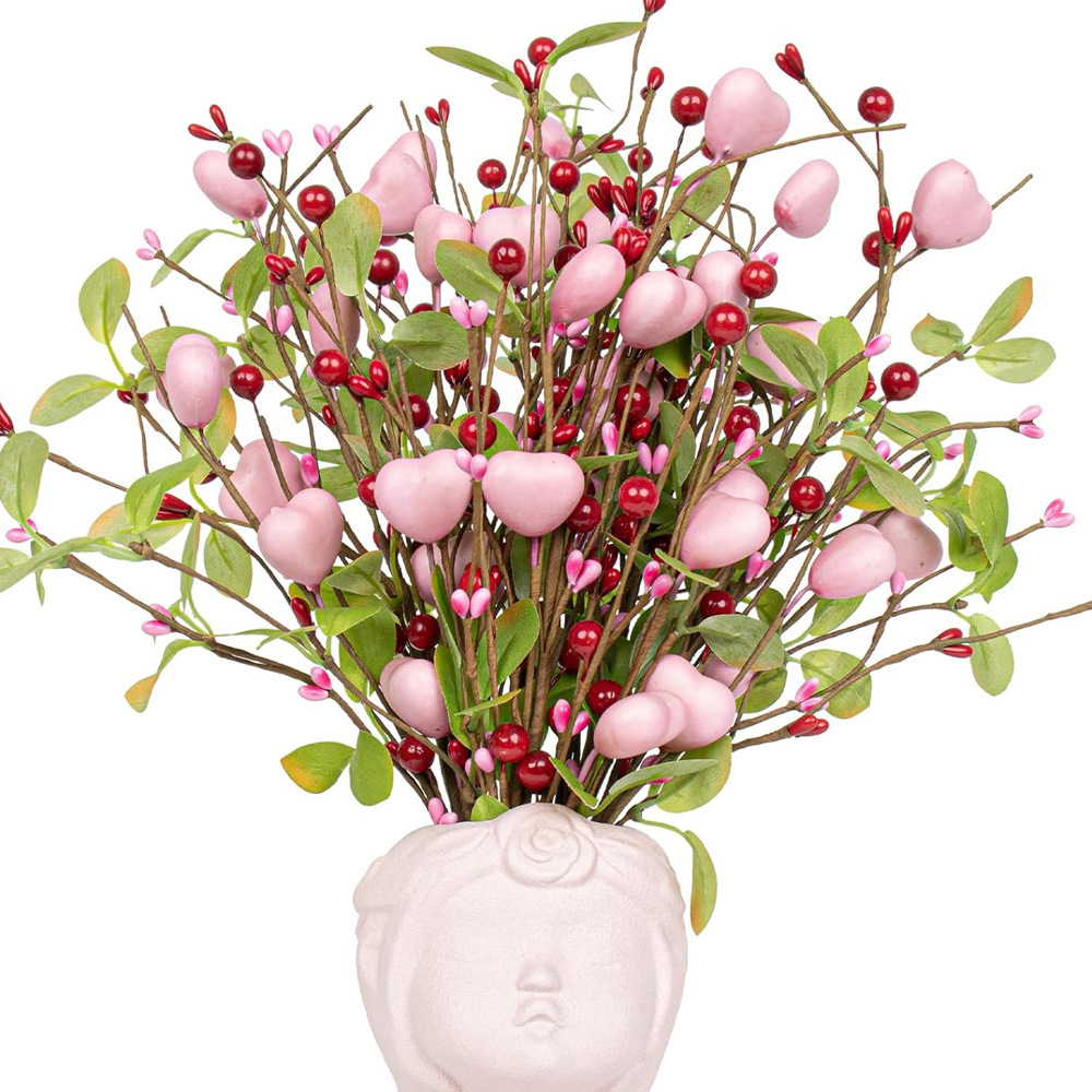 Día de San Valentín 6 amor de simulación de hojas verdes, bayas, frutas rojas, adornos de sala de estar, decoraciones de diseño transfronterizo para el hogar