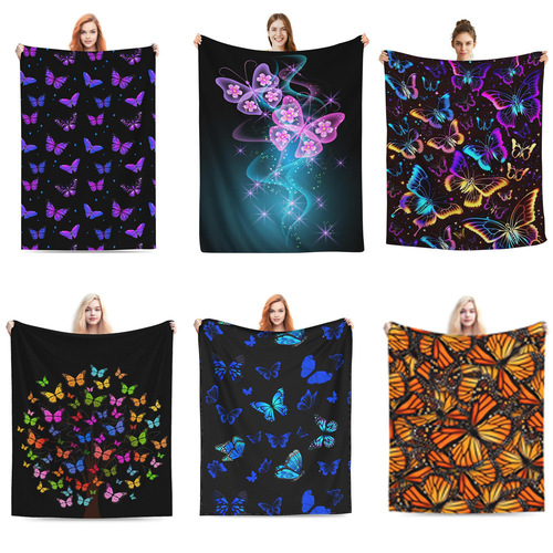 Cross-border best-selling colorful butterfly flannel throw blanket home air conditioner blanket Amazon nap four seasons cover blanket wholesale