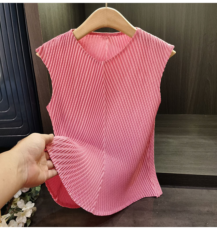 Áo thun ngắn tay cổ chữ V xếp ly vảy rồng đơn giản, thanh lịch đa năng, thiết kế tôn dáng cho nữ mùa hè — Màu đen, Màu xanh lục nhạt, Màu hồng, Màu trắng chi tiết 6