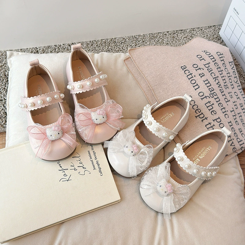 Кожаные туфли для девочек детские кружевные ботинки для принцессы жемчуга 2025 весна и осень новая маленькая девочка