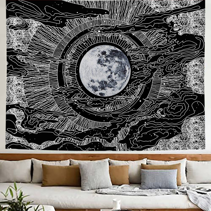 Full moon hanging painting hanging cloth wall cloth ins hanging cloth background cloth live broadcast Bohemian hanging_voghion.com