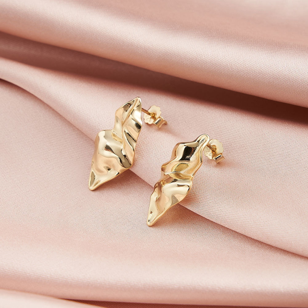 3g Weight 0.03µm Gold Plating Thickness Electroplating Gold Plating Process 1 Pair 14K Gold Plated 925 Sterling Silver 925 Sterling Silver Earrings Irregular Solid Color Ear Studs