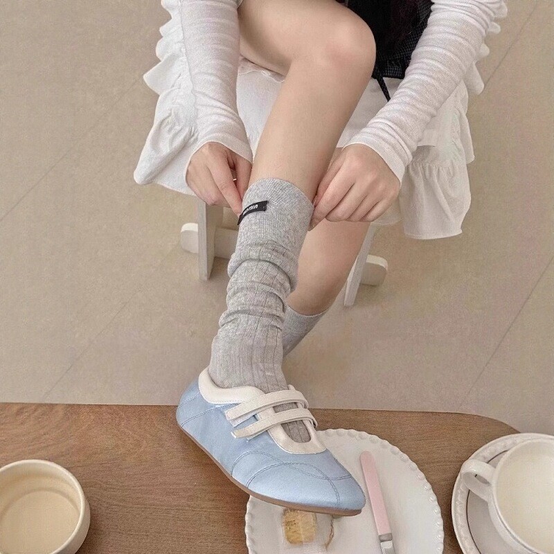 Ballet-Style Thin Seamless Socks Miu Series Women's Solid Color Ins Long Socks Slouch Socks Paired with Canvas Shoes