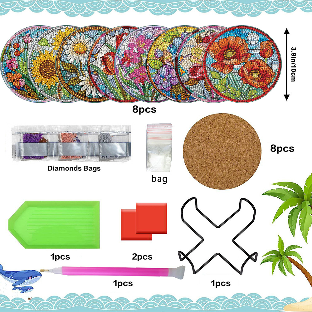 Diamante pintado diy almohadilla aislante de tazas Amazon Tulip Flores de girasol llenas de diamantes hechas a mano almohadillas acrílicas