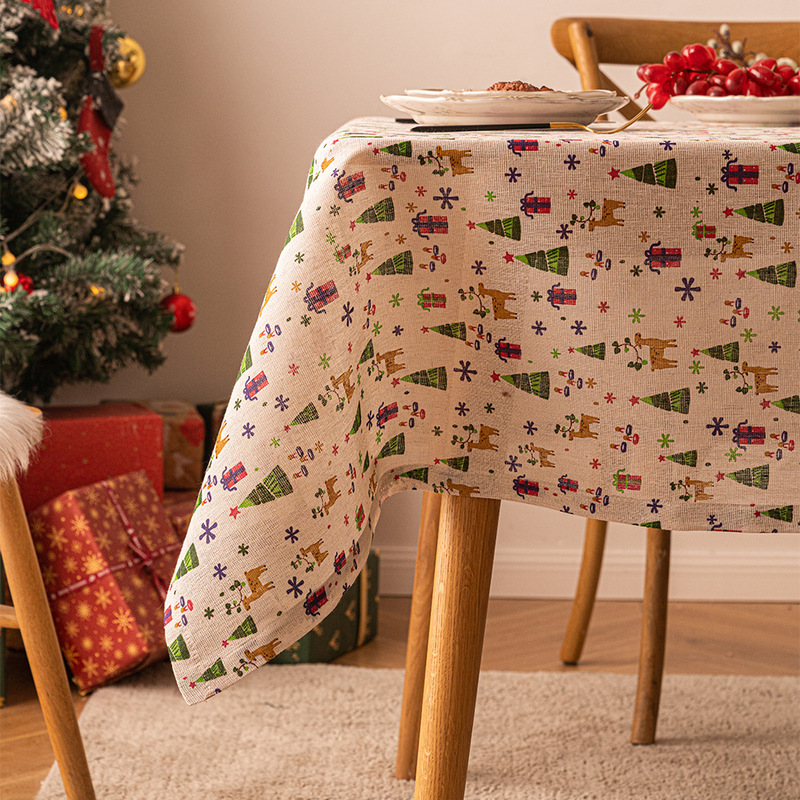 新商品のクリスマスのプリントのテーブルクロス新年のクリスマスの装飾のプレゼントは綿の麻の食卓の布の芸をまねて背景の布を撮影します。|undefined