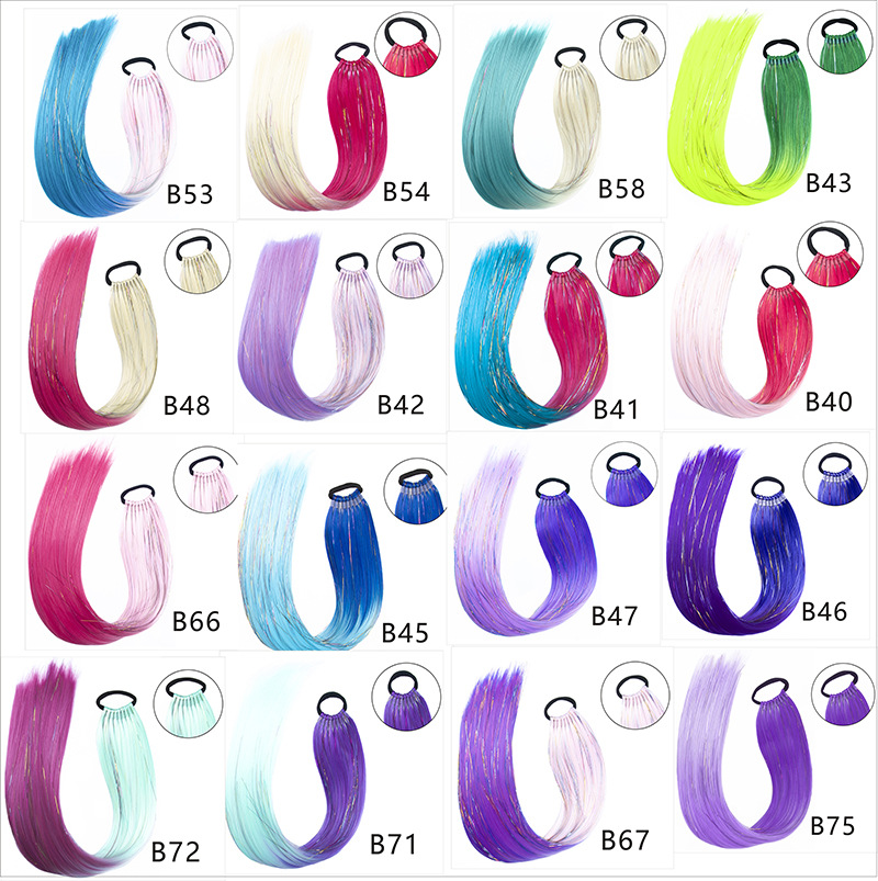 Comercio exterior transfronterizo láser de fibra química colorida cola de caballo 24 pulgadas trenzada de nueve hebras extensión de cabello cola de caballo simple y rápida