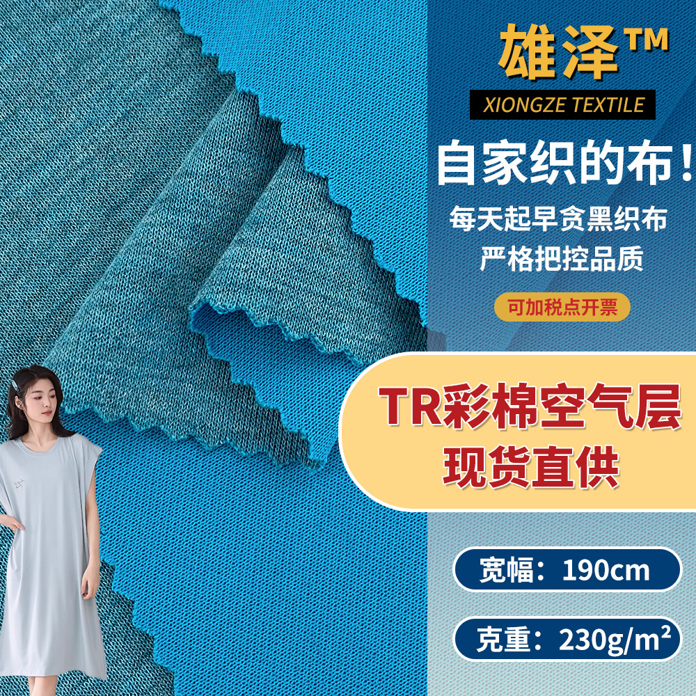 TR彩棉空气层 春夏T恤家居服套装面料 棉感平纹彩纱针织双面布