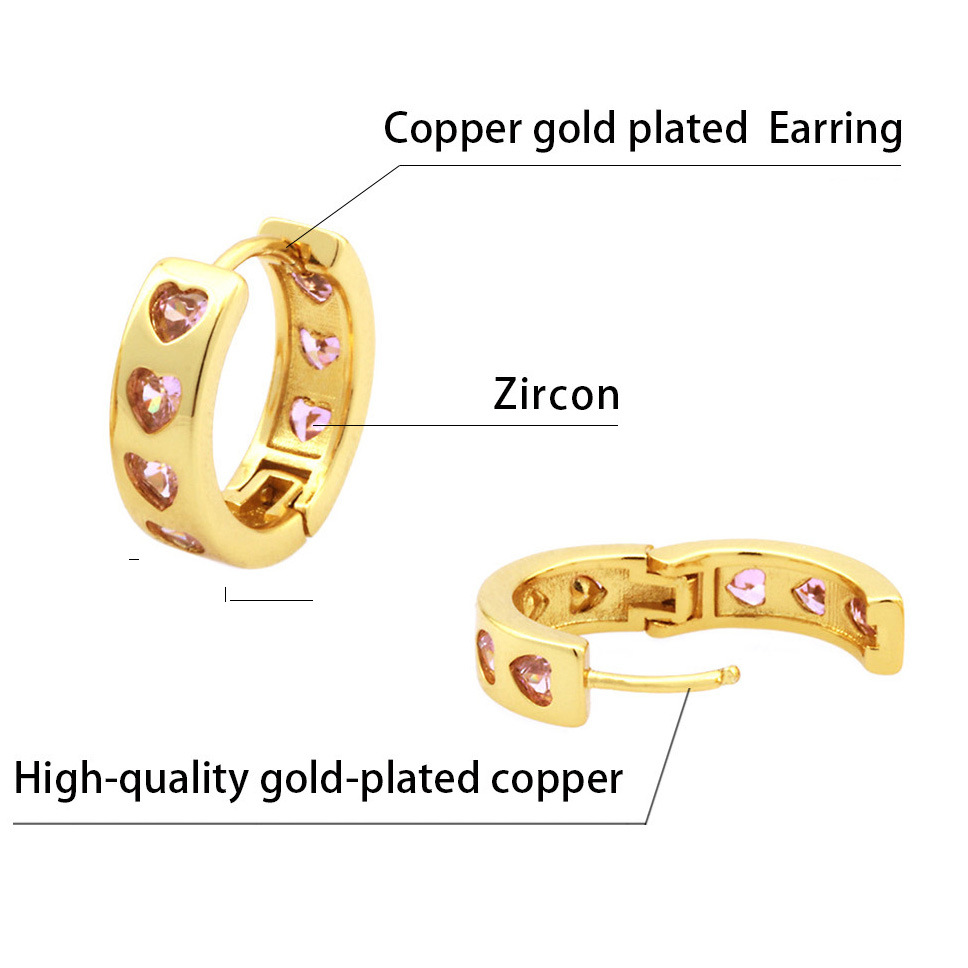 Holiday, Daily Occasion 1 Pair Sweet Heart Shape Inlay Copper Zircon Earrings