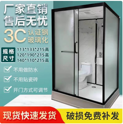 Integrated Shower Room with Integrated Bathroom, Wet and Dry Separation, Toilet and Squat Toilet, New Chinese Style