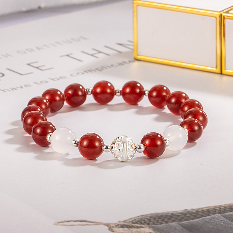 Red Agate Exquisite Ball Bracelet for Women, Retro Design, New Chinoiserie, Exquisite Whitening, Birthday Gift for Best Friend and Girlfriend