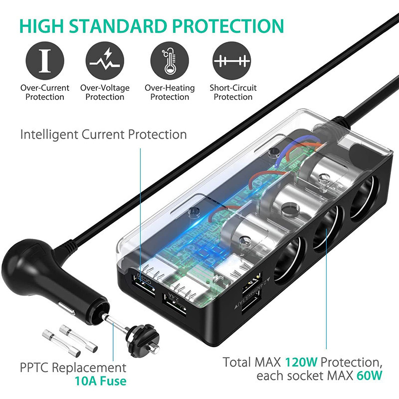 TR30車載シガレットライター1ドラッグ4usb独立スイッチQC3.0急速充電120w大電力電圧表示|undefined