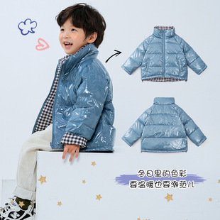 Autumn and winter new men's and women's children's clothing children's large children's collar double-sided down jacket wash-free short wholesale