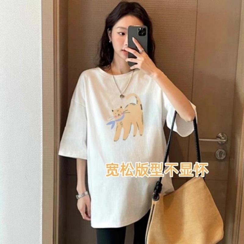 純綿マタニティトップ夏服 2025 新しいルーズフィット妊娠底シャツマタニティ半袖 Tシャツ夏