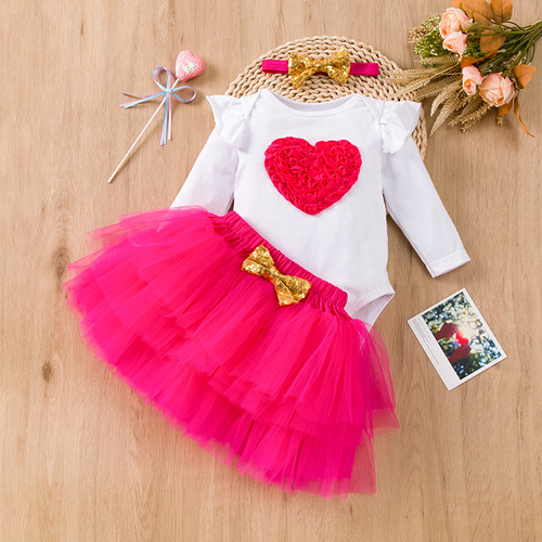  New Baby Mother's Day Love Flying Sleeve Harness Bag Fart Clothes Mesh Skirt Suit Baby Festival Clothes