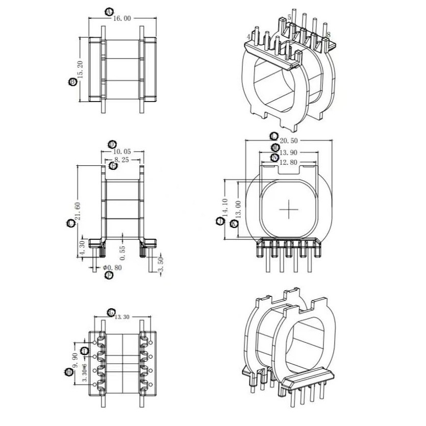 ATQ25高频变压器骨架快充骨架大孔ATQ25变压器骨架卧式4+4骨架