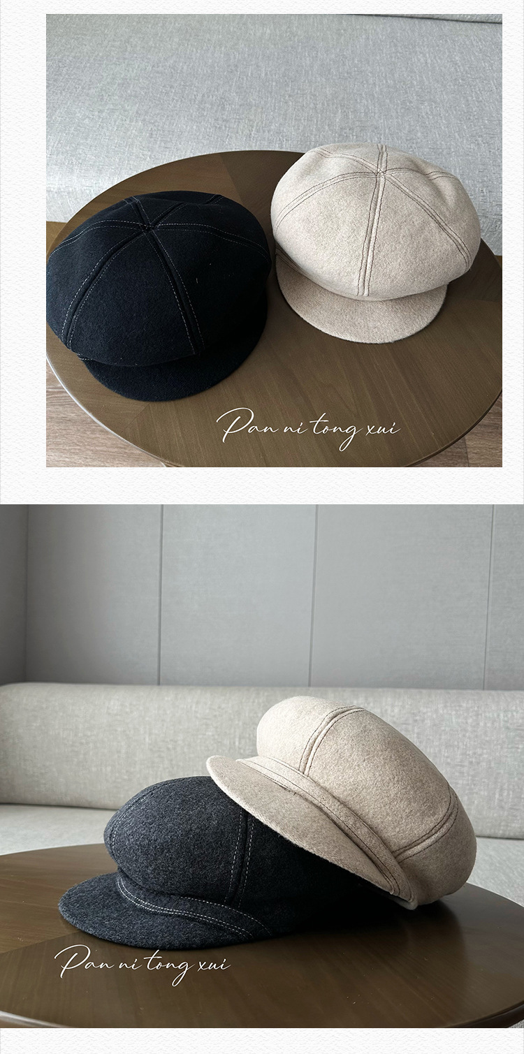 Unisex Wool Beret Hat For Autumn And Winter Solid Colour Warm Cap_voghion.com