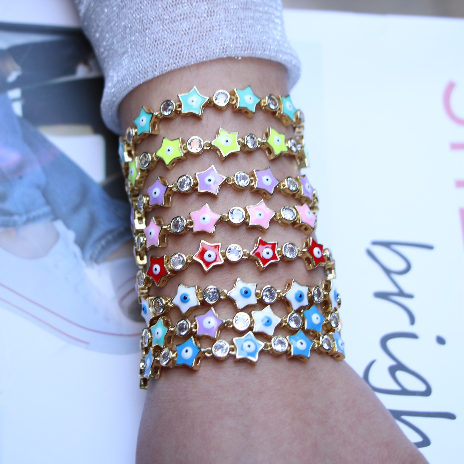 new style color oil drip enamel micro inlaid zircon eyes star bracelet