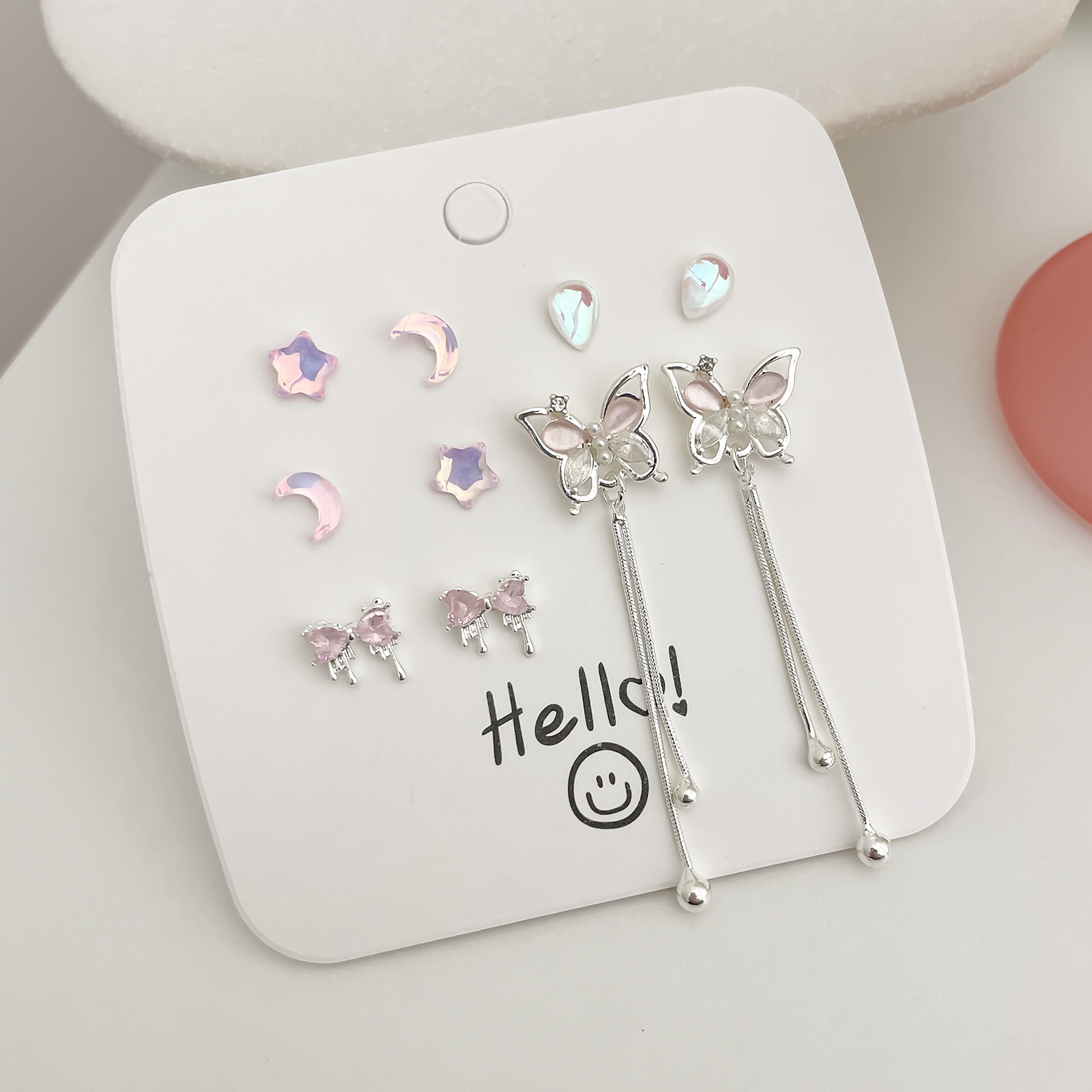 Juego de pendientes de aguja de plata simple y pequeño, combinación de pendientes geométricos de amor, pendientes lindos y dulces de todo fósforo, puesto al por mayor