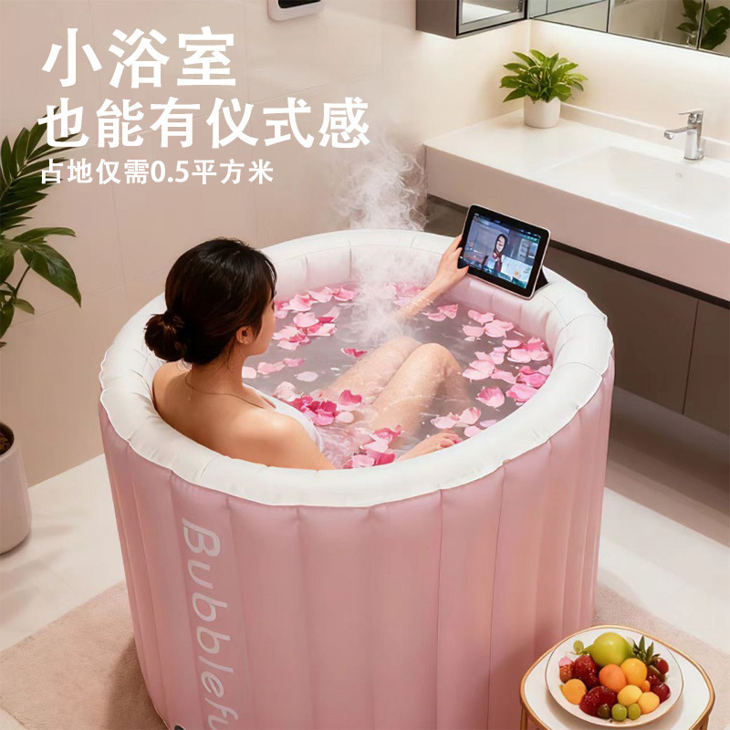 Household Portable No-Installation Bath Tub, Large Multi-Layer Thickened Cotton-Padded Insulated Folding Bath Tub for Adults