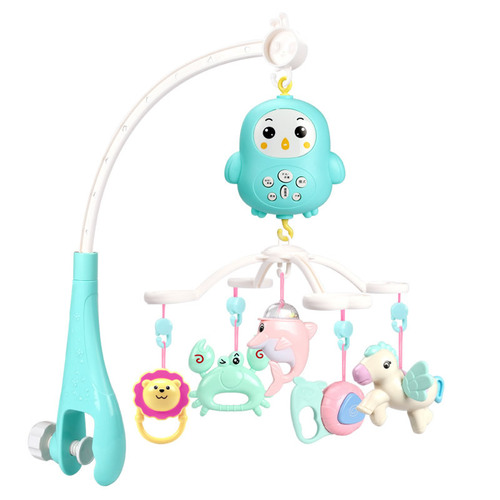 Newborn baby bed bell hanging early education rattle intelligent remote control rotating bed bell toy to coax baby