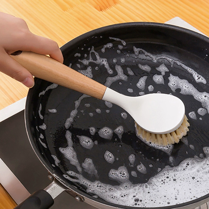 Long-Handle Pot Brush, Wooden or Plastic Handle, Multi-Function Kitchen Cleaning Brush