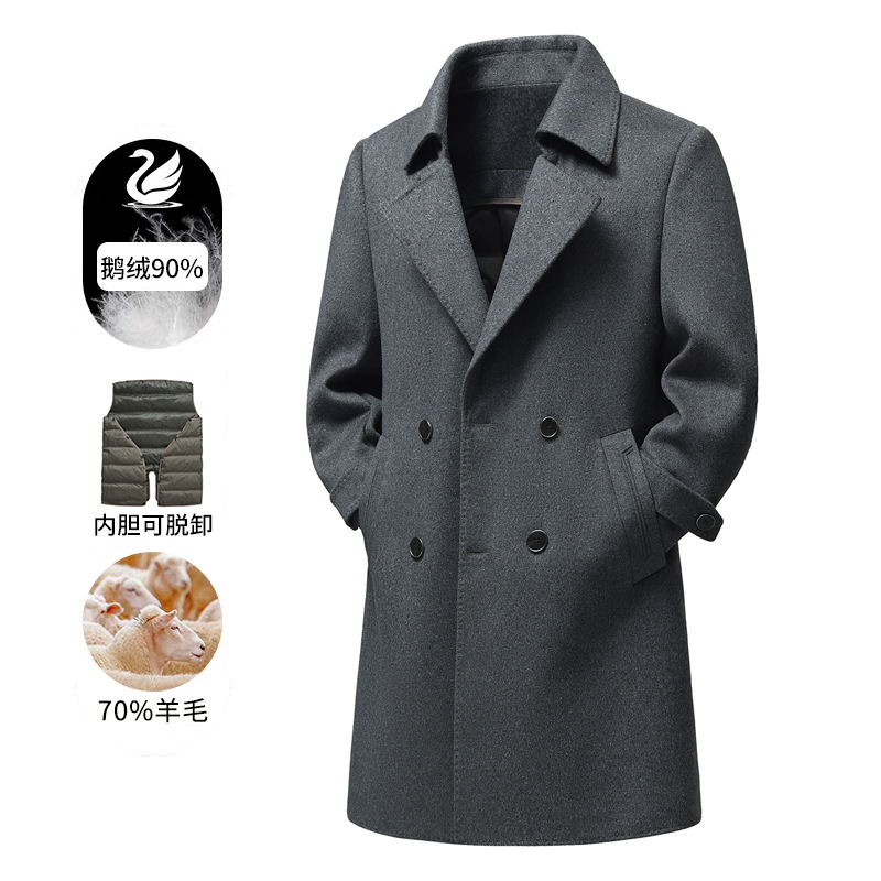 Men's woolen overcoat with suit collar, 2025 winter new style, middle-aged men's business casual, detachable inner lining.
