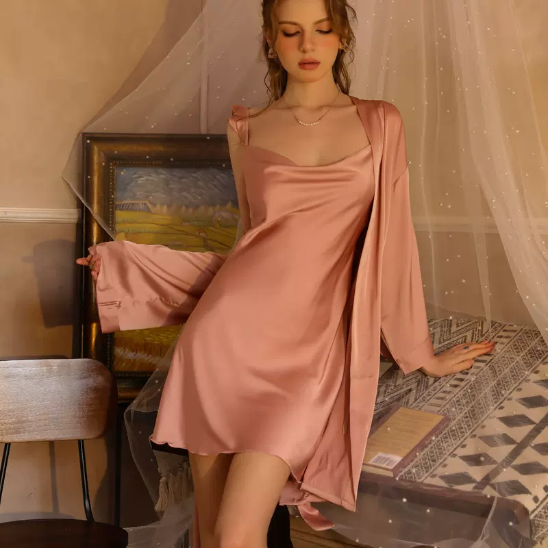 跨境欧美女夏睡衣性感冰丝绸吊带睡裙情趣诱惑内衣美背睡袍家居服