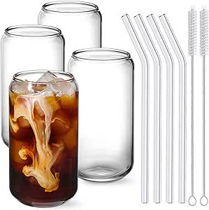 Venta al por mayor de borosilicato resistente a altas temperaturas juego de taza de agua 16oz lata con tapa de paja bebida fría vidrio taza de cola transfronteriza