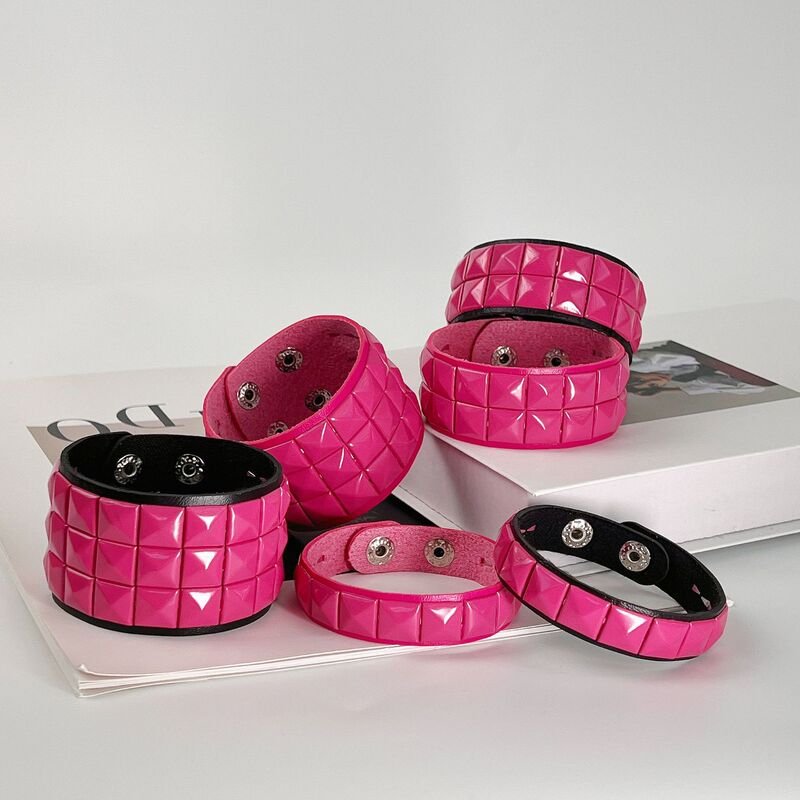 European and American Cross-Border New Fashion Punk Multi-Layer Square Rivet Bracelet Pu Leather Street Shooting Nightclub Colorful Bracelet for Women