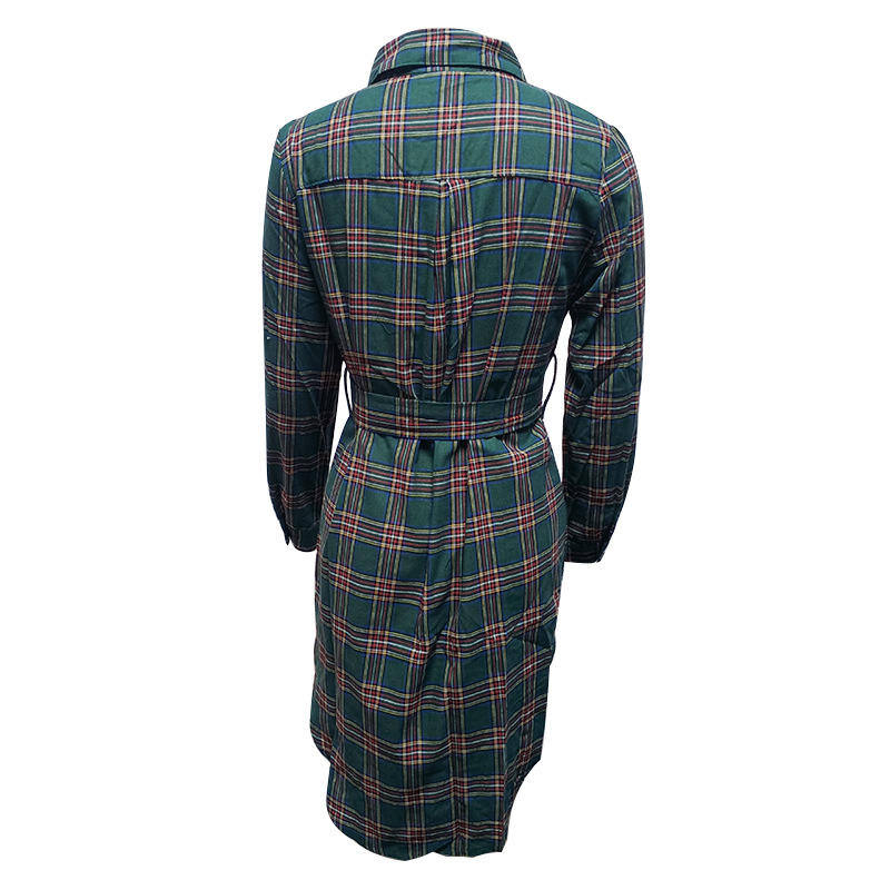 Women Clothing Ladies Collared Long Sleeve Shirt Women Mid-Length Plaid Shirt Shirt Dress
