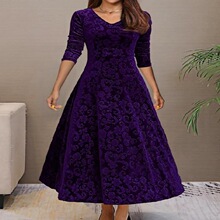 S 92354 Velvet Long Sleeve Dress ��˿�޳�������ȹ �羳ŷ