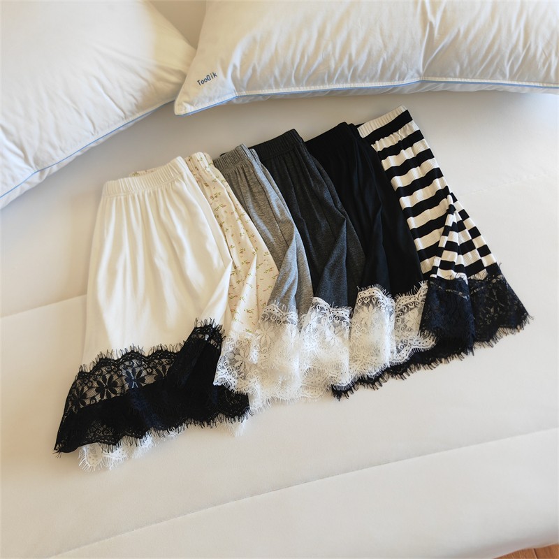 Modale Short Sleep Pants for Women, Four Seasons New Style Lace Edge Home Seven-Eighth Length Thin Pants, Wearable Outside, Solid Color Leggings