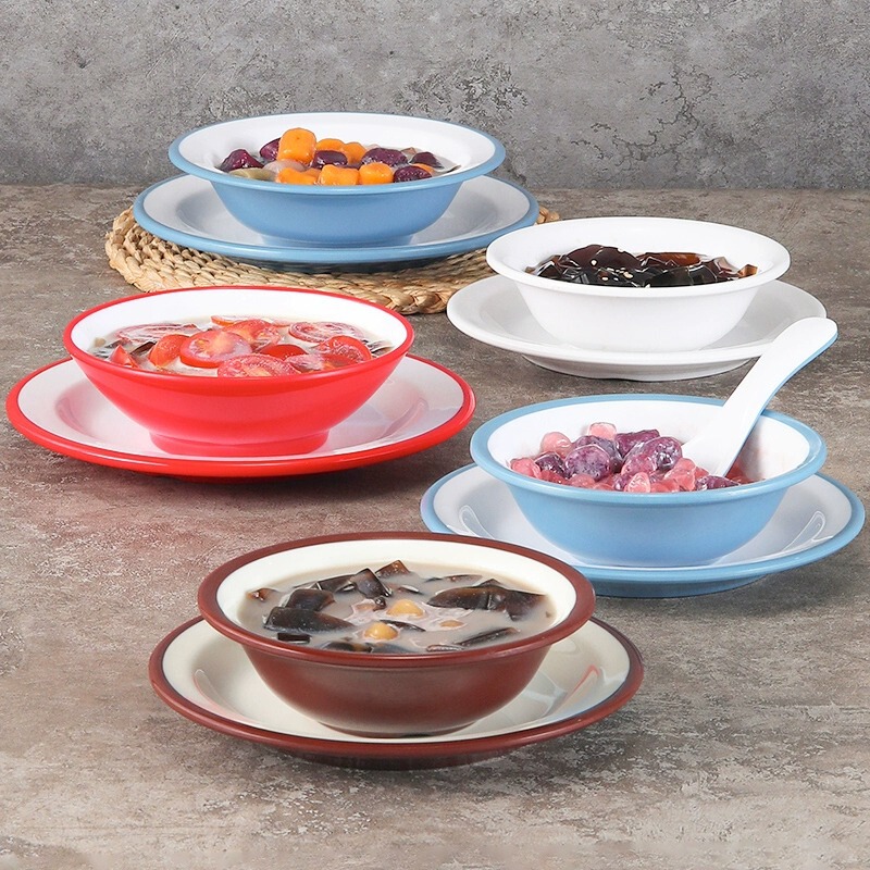 Melamine Dessert Bowl Sugar Water Bowl Set Tableware Creative Ice Powder Taro Round Clear and Cool Simi Dew Double-skin Milk Bowl Commercial