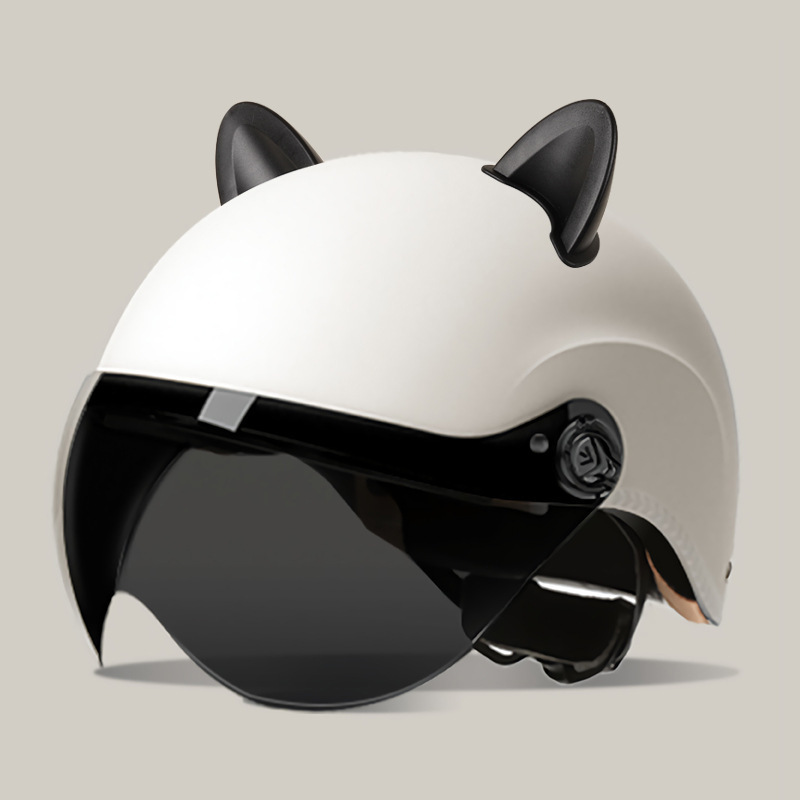 Electric Vehicle | Universal Motosiklet kaskı (dəbilqə) - summer-helmet-matte-white-summer-helmet-sunscreen-visor-accessories-rabbit-ears-black