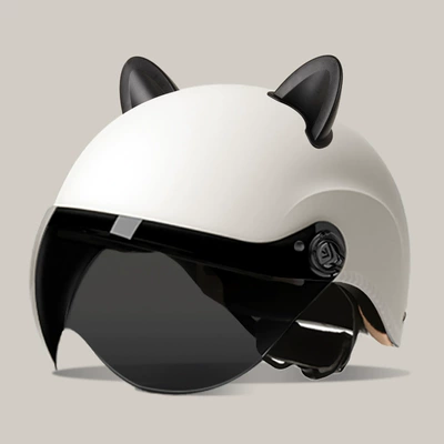 Windproof Half Helmet, Summer Sun | Motosiklet kaskı (dəbilqə) - summer-helmet-matte-white-summer-helmet-sun-protection-glasses-accessories-rabbit-ears-black-one-size-fits-all