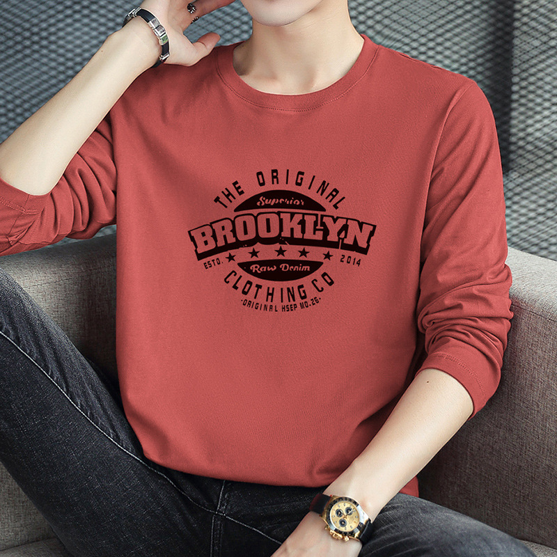 Cotton T-shirt men's long-sleeved fashion brand fashionable printed round neck top clothes cotton undershirt loose autumn clothes Cotton T-shirt men's long-sleeved fashion brand fashionable printed round neck top clothes cotton undershirt loose autumn clothes