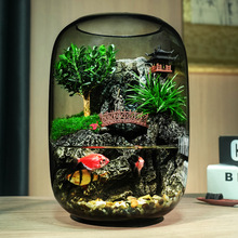 小桥流水款养鱼缸真植物苔藓微景观生态瓶办公室成品室内送礼
