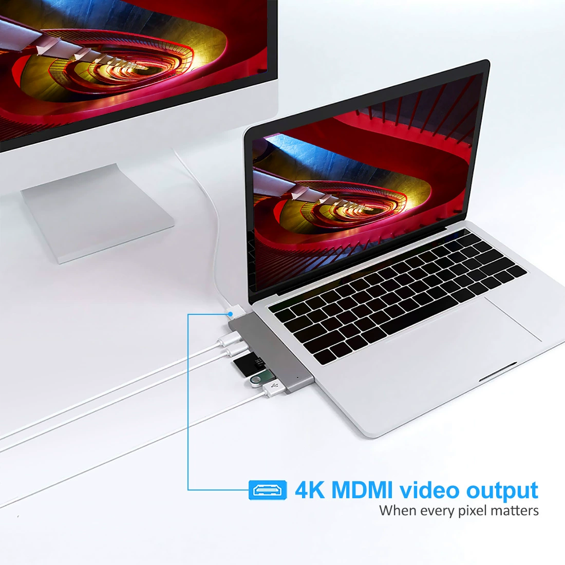 Double -headed seven -in -one MacBook Pro Thunderbolt 3 HDTV+USB3.0+TF/SD+PD multi -function extension dock