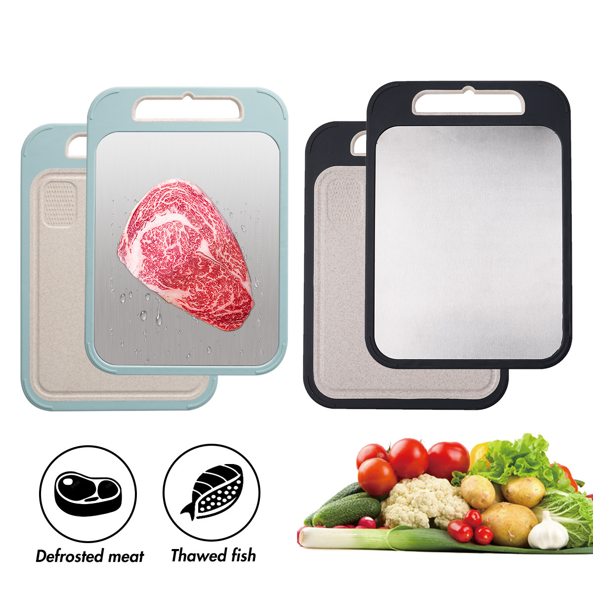 Ventas transfronterizas de acero inoxidable 304 tablero de platos de doble cara con bordes para descongelar tablero de platos con ranura de jugo tablero de platos de clasificación