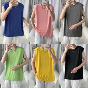 Small Fresh Pure Color Vest Loose Men's Waistcoat Hong Kong Style Ins Thin Summer Casual Sleeveless T-Shirt Sports Zhaozhi Sun