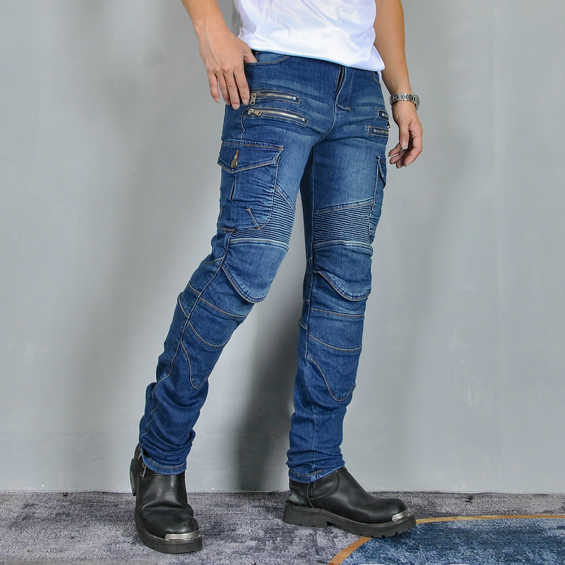 Volero motocicleta pantalones vaqueros cuatro cremallera vintage caída-resistente motocicleta pantalones Kevlar resistente a la rotura pantalones de montar