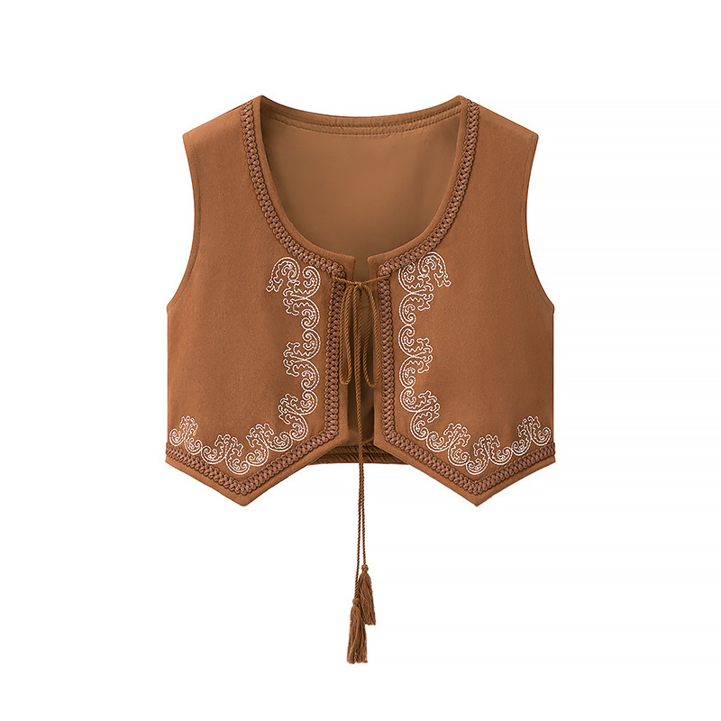 2025 Autumn New Ethnic Style Bohemian Heavy Embroidery Vest Vacation Outerwear Trendy Top