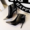 Thin heel high heel side zipper metal pointed short boots and bare boots