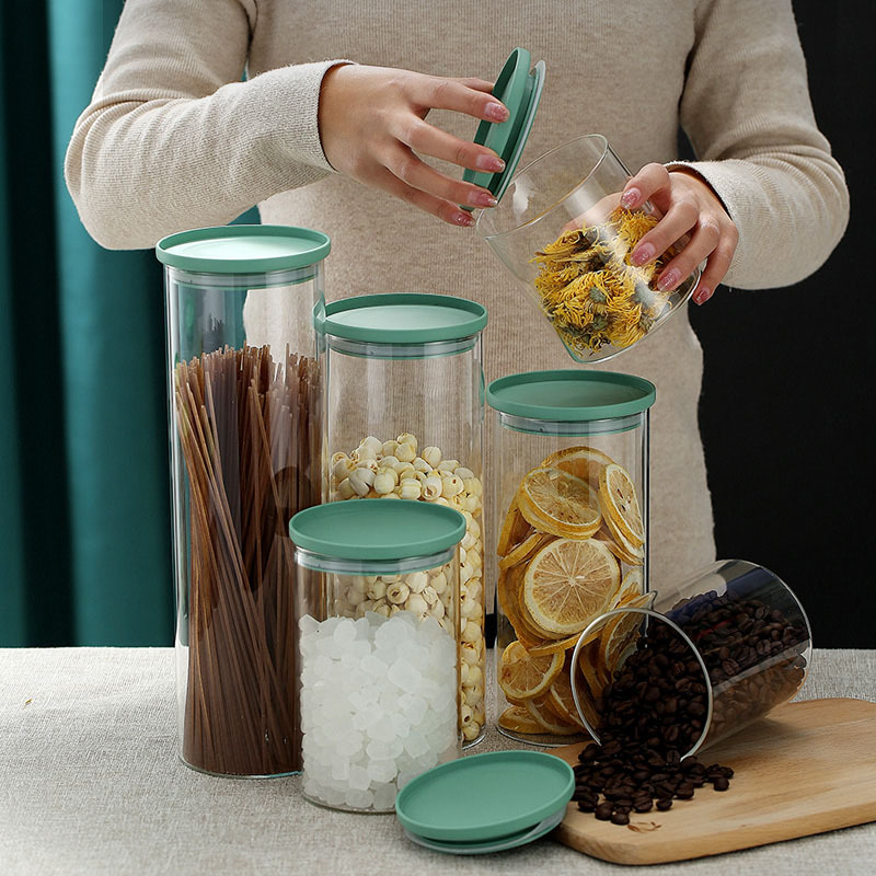 Frascos Redondos Sellados de Borosilicato de Alta Calidad al por Mayor, Frascos de Vidrio Transparentes para Almacenamiento, Frascos para Conservar Té Fresco, Frascos para Almacenar Granos y Dulces