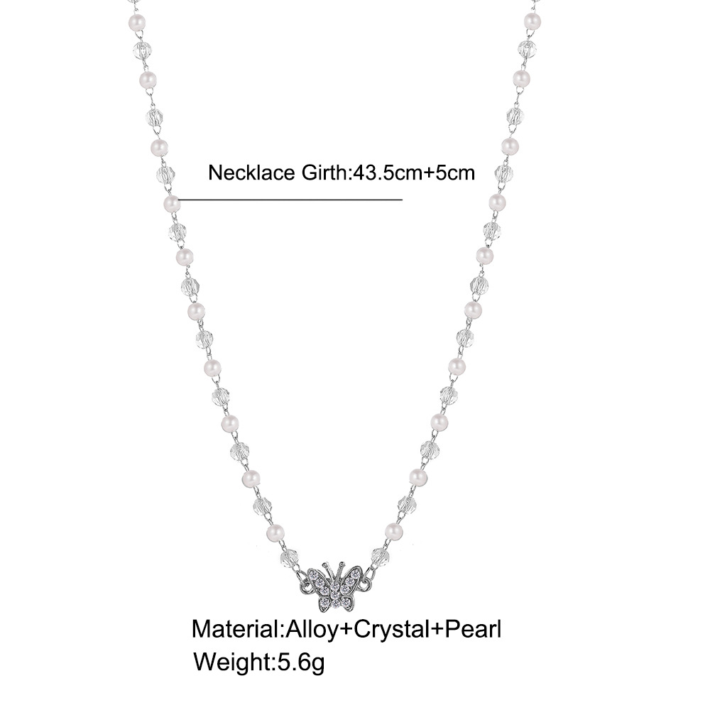 Fashion Butterfly Alloy Beaded Pearl Inlay Rhinestones Womenu0027S Necklace 1 Piece