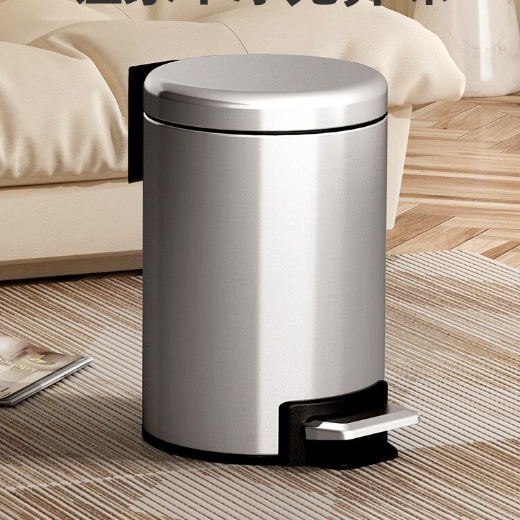 Household Round Stainless Steel Trash Can with Foot Pedal and Inner Bucket, High-End Trash Can for Living Room, Bedroom, and Kitchen Household Round Stainless Steel Trash Can with Foot Pedal and Inner Bucket, High-End Trash Can for Living Room, Bedroom, and Kitchen