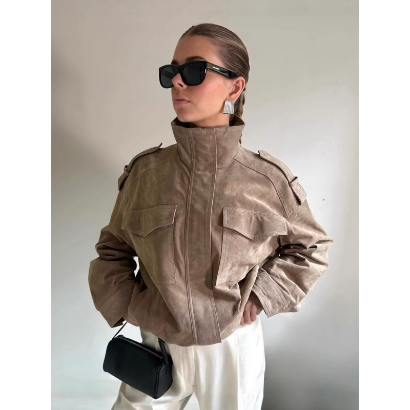 Factory Ready-Made Export Women's Clothing Wholesale 2025 New Za Fashion Street Style Stand-Up Collar Casual Jacket