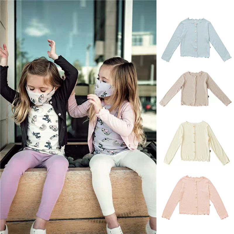 2026 European and American Spring/Summer New Style Baby Girl Solid Color Lace Trim Air Conditioning Sun Protection Shirt Soft Ribbed Long-Sleeved Cardigan